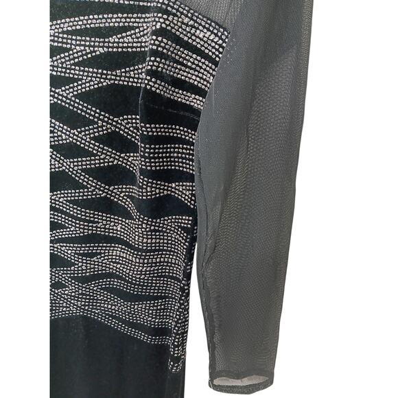 Vintage Tadashi Black Velvet Mesh Maxi Dress Rhinestone Formal  Long Sleeve M/L - Picture 7 of 16
